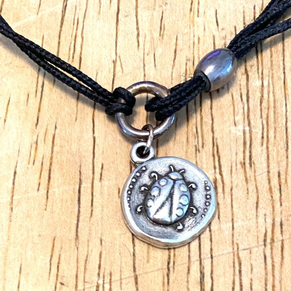 Alex and Ani Black Cord Bracelet with Silver Ladybug Charm - Picture 3 of 6